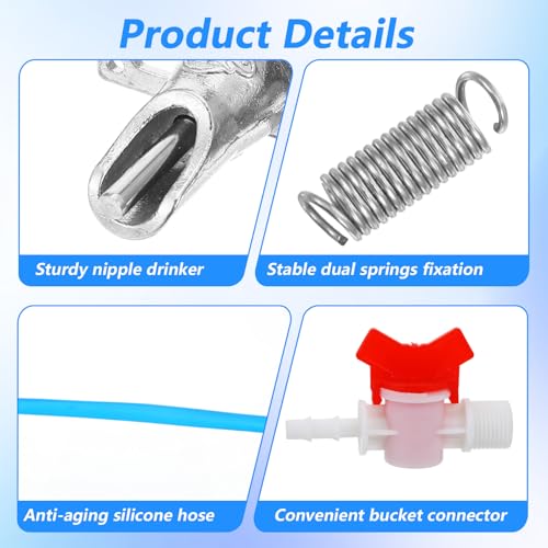 Automatic Rabbit Watering Kit - Including 5/16" Hose, 16 PCS Nipple Drinkers, Barb Fittings to G1/2" Thread Connectors, T-Fittings, Springs, and Gaskets, Automatic Rabbit Watering System