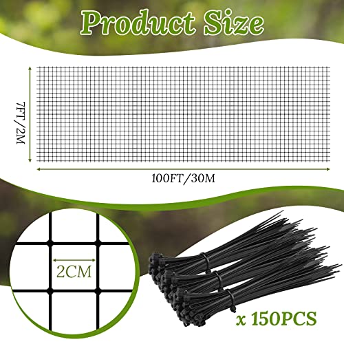 Woanger 3 Pack Deer Fence Netting Bird Netting Garden Net with 150 Pcs Cable Ties for Bird Protect Plants, Vegetables Against Birds Fruit Trees Deer Squirrel Rabbit and Other Animals (Black,7x100 ft) - color: Black