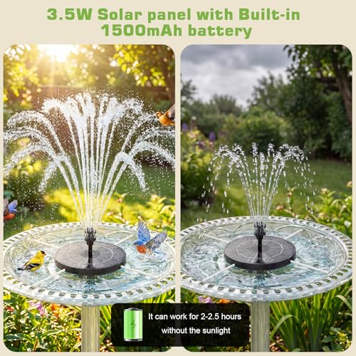 AISITIN 3.5W Solar Fountain Pump Built-in 1500mAh Battery with 10 Nozzles | Solar Fountain for Bird Bath with 4 Fixer, Solar Floating Water Pump, Fish Tank, Pond, Pool, Garden and Outdoor - color: Black