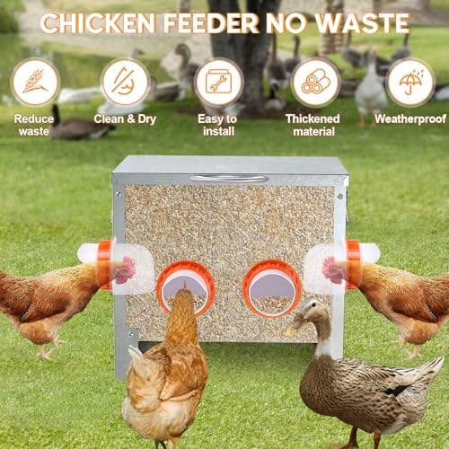 Automatic Chicken Feeder Large Capacity Metal Poultry Feeder 25lbs 4-Ports - color: 25lb with 4 Ports