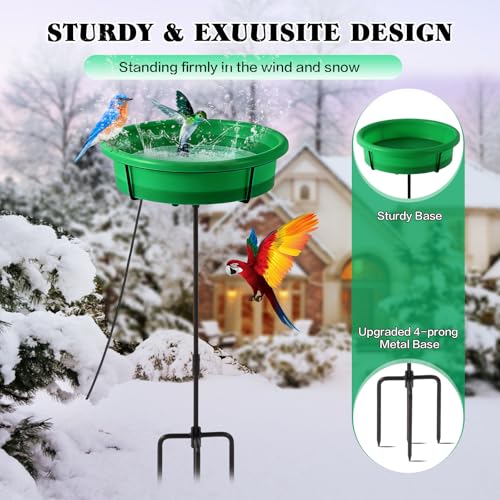 HRAYLTOP Standing Heated Bird Bath for Outdoors for Winter, 75W Heated Bird Baths with Detachable Power Cord,Thermostatic Control Available All Seasons for Garden Yard Patio Lawn（Green）