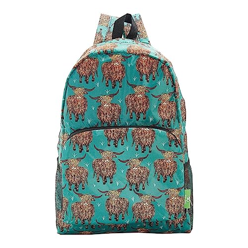 ECO CHIC Hiking Lightweight Packable Backpack - Foldable Daypack for Travel & Hiking & Outdoor Adventures - Waterproof Backpack from Recycled Materials (Highland Cow Teal) - color: Highland Cow Teal