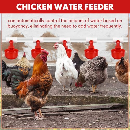 LemonRoad 30 Set Automatic Chicken Waterer Cups with 1/2" PVC Tee Fitting Chicken Drinking Bowl, Poultry Drinker Mounting Hole Opener,Water Dispenser Feeder for Duck, Goose, Turkey, Pigeon(Red) - color: Red 2