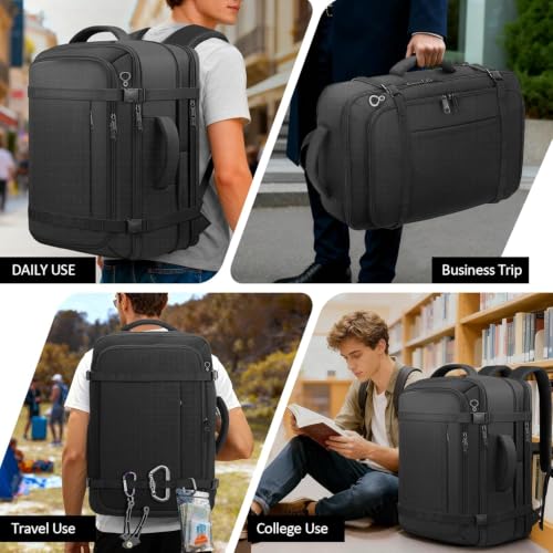 Travel Backpack with LifetimeWarranty,Expandable Carry on Backpack,Black | Expands 35L to 45L,Fits 17.3"Laptop Notebook,Water Resistant Weekender Backpack Business Trips Cable Access Port,Daily Travel - color: Black, size: Standard（35L-45L）