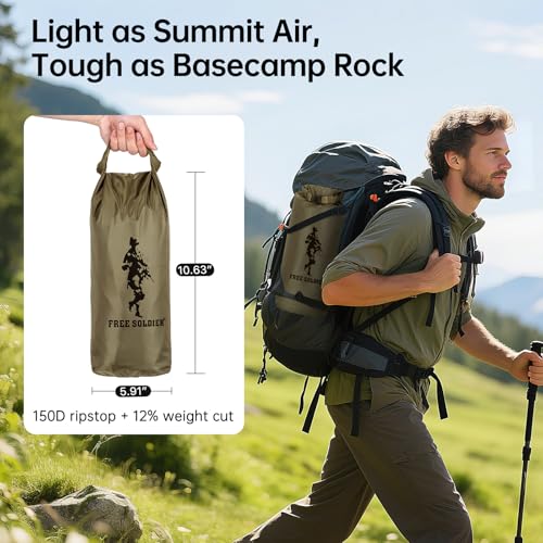 FREE SOLDIER Waterproof Camping Tarp Shelter Awning | Lightweight, Compact, Quick Setup, Waterproof Sun Shelter Campingtarp,For Backpacking, Beach, Travel and Outdoor Activities - color: Greenish Brown 10×12ft