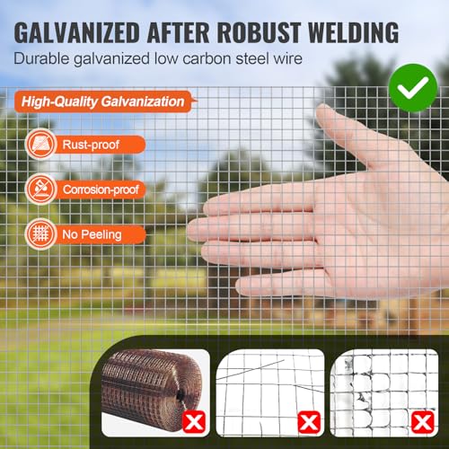 VEVOR Hardware Cloth, 1/4 inch 36in x 50 ft 23 Gauge, Hot Dipped Galvanized Wire Mesh Roll, Chicken Wire Fencing, Wire Mesh for Rabbit Cages, Garden, Small Rodents - size: 36'' x 50'