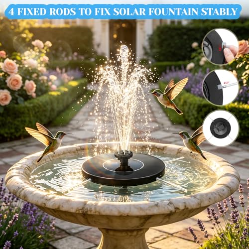 Yeomi 1.5W Solar Bird Bath Fountain with 12 Nozzles in 2 Colors | Floating Solar Fountain Pump Solar Water Fountain for Small Pond Patio Outdoor Landscape Decoration - Black + Blue Nozzles - color: 1.5w Solar Fountain + Black&blue Nozzles