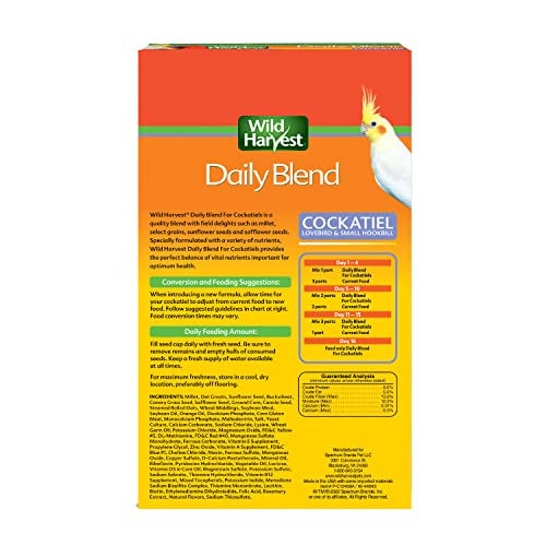 Wild Harvest Daily Blend Nutrition Diet, 2 Pounds, Bird Food for Cockatiels, Lovebirds and Small Hookbills - size: 2 Pound (Pack of 1)
