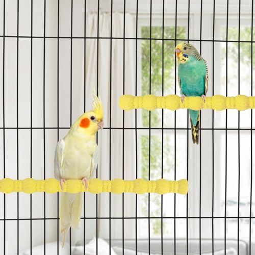 Hypeety 2PCS Wood Perch Stand Paw Grinding Stick Toy Pet Bird Cage Stand Platform for Bird Parrot Budgies Parakeet Cockatiels Cage Accessories (7in/10in) (Yellow) - color: Yellow