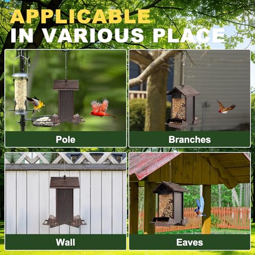 Squirrel Proof Bird Feeder for Outdoor Hanging,Metal Bird Seed Feeder with Bilateral Weight Activated Perches,5LB Large Capacity Wild Bird Feeders for Outside,Easy Refill and Clean,Brown - color: Brown