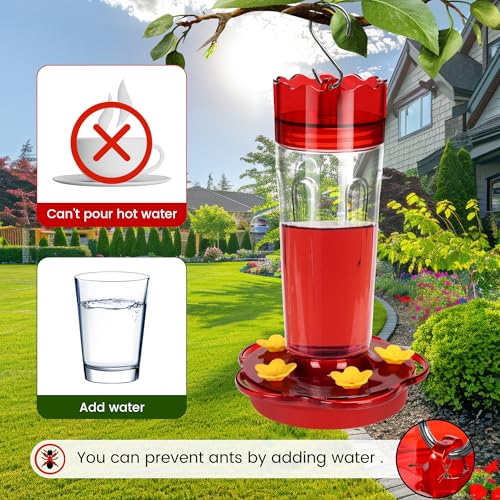 2 Pack Plastic Hummingbird Feeders for Outdoors Hanging Ant and Bee Proof,15 Ounces Red Hummingbird Feeder with 5 Feeding Ports and Perches, Built-in Ant Moat, Outside Garden Décor (Plastic, 2)