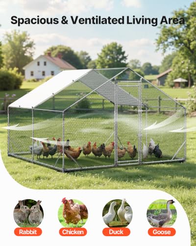 VEVOR Large Metal Chicken Coop,9.8 x 9.8 x 6.6 ft, Walk-in Chicken Run House with Waterproof Cover & Sturdy Frame, Spire Roof Poultry Cage Duck Pen for Rabbit Hen Goose Outdoor Backyard Farm Use - size: 118.1"L x 118.1"W x 78.7"H