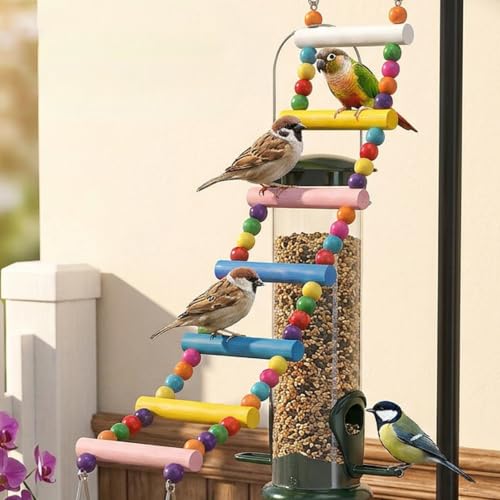 Bird Cage Ladder 24.5 x 3.93 in Climbing & Swing Toys Parakeets Cage Accessories Wooden Bird Playground Hanging Ladder for Small Birds Cockatiel(8 Steps)