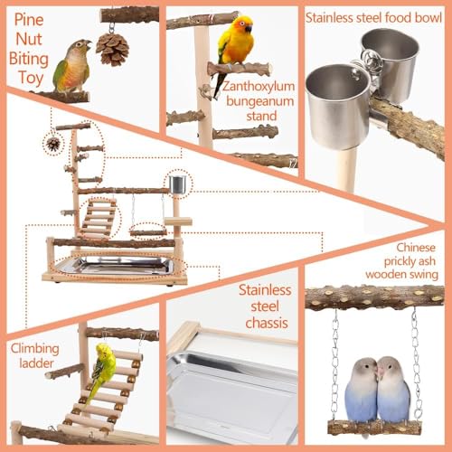 Bird Playground Parrot Playstand, Parrot Stand,Bird Wood Tall Standing Block,Game Table with Feeder… (G-500) - color: G-600