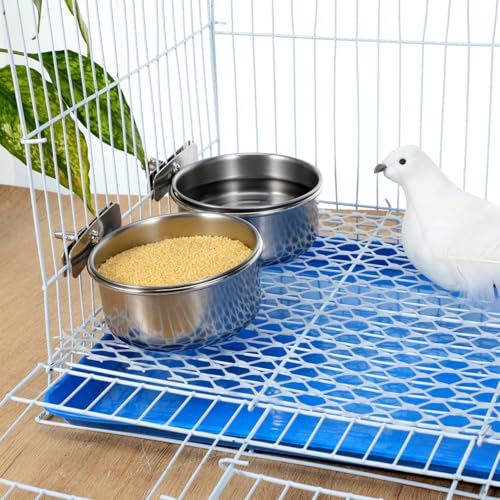 Yardwe Stainless Steel Bird Food Cup 2-Pack with Brackets for Parrots Finches Cockatiels Small Cage Feeders Durable Bird Food Bowls for Easy Feeding - size: 2PCS