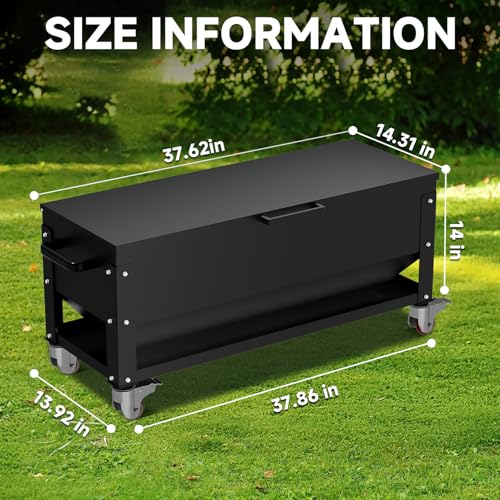120lb Large Capacity Automatic Metal Chicken Feeder, Heavy Duty Gravity Chicken Feeder Box with Weatherproof Lid Brake Casters,Portable Chicken Feede No Waste Poultry Feeder for Ducks, Geese
