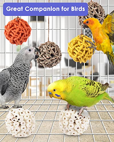 Bissap 6PCS Small Parrot Chew Toys, Sola Balls Conure Chewing Foraging Toys Colorful Bird Foot Balls for Cockatiels Cockatoos Parakeets Love Birds Small Parrot Cage Bite Toys - style: Balls