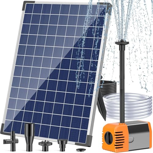 Antfraer 25W Solar Fountain Pump, Solar Water Pump 340GPH Flow Adjustable, Solar Pond Pump with 16.5Ft Cord & PVC Tubing for Pond Small Pond Garden Waterfall Backyard Hydroponics Water Features - size: 25W