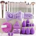 40 PCS Professional Makeup Brush Tools Set, Cosmetic Brush Sponge, Puff, Headband, Brush Cleaning Bow Set, Facial Makeup, Cleaning Accessories, Makeup Products, Valentine Day Item (Purple-40PCS) - color: Purple-40PCS