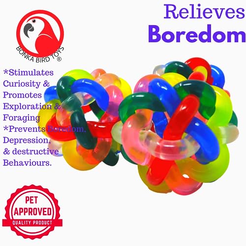 Bonka Bird Toys 2013 (Pk1) 3" Wibbly Balls, Large Parrot Foot Talon Cage Toy, Amazon, African Grey, Eclectus, and Similar
