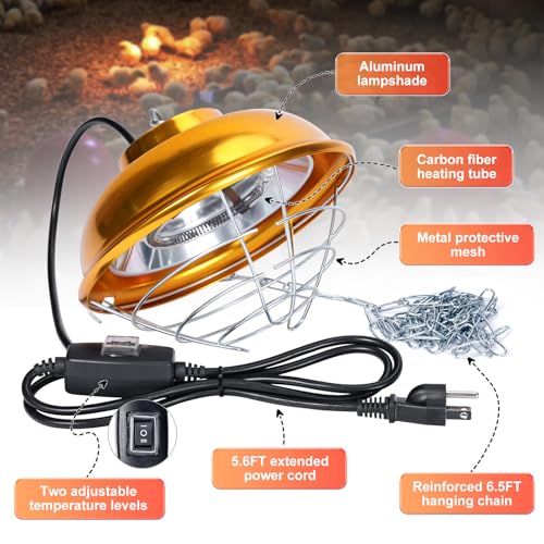 Chicken Heat Lamp Chick Brooder Chickens Coop Heater | Waterproof Heating Lamp for Outdoor & Indoor, 300W Heater for Dog Rabbit Duck Chicken Piglet Goat, 2 adjustable heat settings