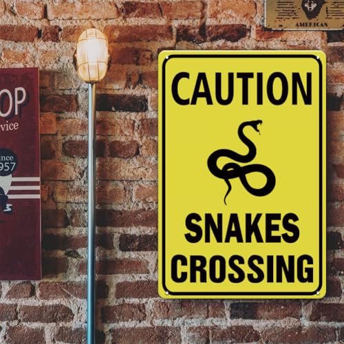 Snakes Crossing Sign Outdoor Metal - 8 x 12 Inch Aluminum Metal Safety Sign for Rural Roads, Yard, Driveway, Farm, Outside Fence, Cabin House - color: Snakes-Yellow/Black