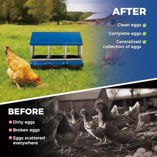 3 Hole Chicken Nesting Boxes, Weatherproof Galvanized Steel Chicken Egg Laying Box with Automatic Rollout Egg Collection, 2-in-1 Handle Perch, Easy Clean & Quick Assemble for Chicken Coop - color: Blue, size: 3 holes