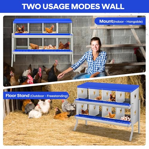 Garvee Chicken Nesting Box, 8 Compartments Nesting Box for Chickens, Galvanized Steel Chicken Laying Box for Easy Egg Collection, Wall Mounting - color: Blue | 8 Compartments+legs