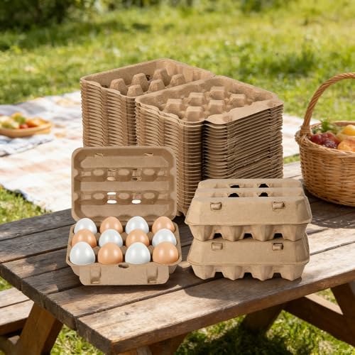 25 Pack Egg Cartons, 3x4 Style Reusable Egg Cartons Cheap Bulk | Natural Paper Pulp Egg Cartons Bulk, Sturdy Egg Holder for Fridge, Egg Carton for Fresh Chicken Eggs