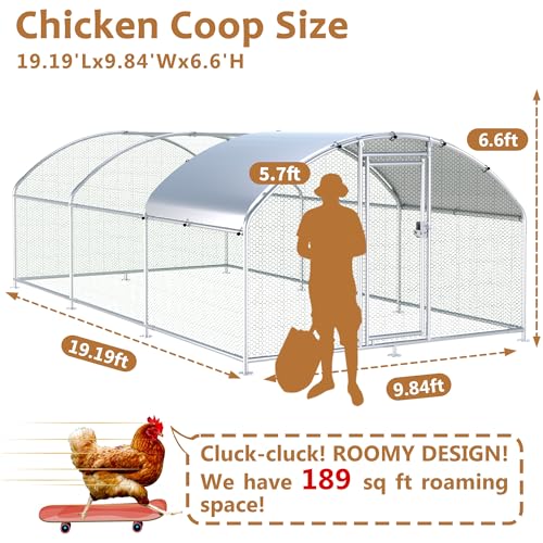 Large Metal Chicken Coop Run, 19.2x9.8x6.2 ft Chicken Runs for Yard with Cover, Walk-in Chicken Pen for 18-24 Hens, Anti-Rust Poultry Cage with Stable Wind-Resistant Dome Roof Design - color: Dome Roof, size: 230.3"L x 118.1"W x 74.8"H