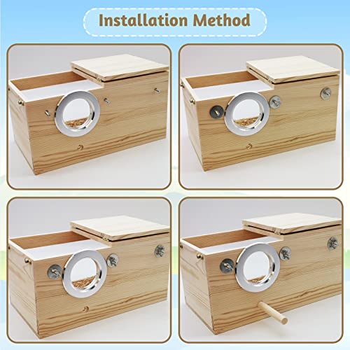 Fhiny Parakeet Nesting Box, Wooden Bird Breeding Box for Cage with Perch Transparent Acrylic Parakeet Nest for Lovebirds Budgies Conures Finches Small and Medium - Sized Birds (Medium)