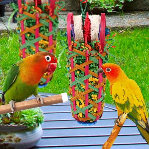 Kyouki Parakeets Toys, 2 PCS Bird Chewing Toys – Perfect for Cockatoos, Conures, Love Birds, Small & Medium Parrots, Fun Foraging & Tearing Bird Cage Accessories (Seeking Food Basket) - color: Seeking food basket