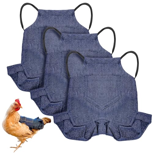 BuleVina 3PCS Chicken Saddle for Hens, Comfortable Denim Aprons Clothes with Adjustable Strap, Poultry Wing Feather Back Protector Reusable Saddle Vest Jacket Keep Hens Warm Care Supplies