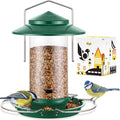 Bird feeders for Outdoors Metal Chew Resistant Green,1PK | Metal Roof, Metal Tray, Fixed Hanger, Flip-Top Fill, 3 Perches, Easy-Clean, 1.32lb - color: Green, 1.5LB, 3 Perches