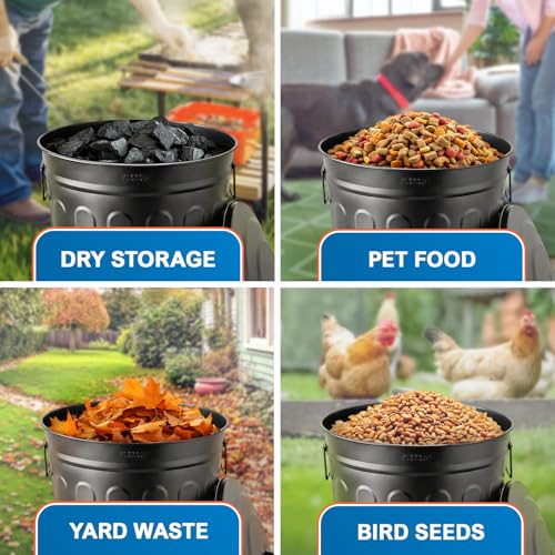 Plexon Metal Trash Can with Lid 13 Gallon, Decorative Outdoor Trash Can Heavy Duty Galvanized Metal Bucket with Lid for Garage Workshop Storage Farmhouse, Black - color: Black