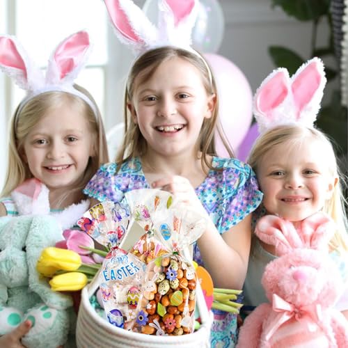 QOIUSO 100pcs Easter Treat Bags: Clear Easter Cellophane Bags for with Twist Ties for Candy Goodie Cookies Sweet and Gifts Packaging - 4 Style Plastic Party Favors Bags - color: Easter-100pcs