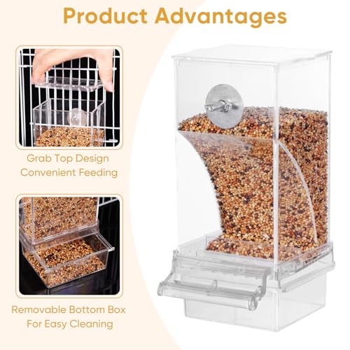 Kenond No Mess Bird Feeder Water Dispenser Set, Automatic Bird Feeder | Parrot Cage Accessories, Acrylic Parakeet Seed Food Drinker for Cockatiel, Squirrel, Finch, Lovebirds, Budgies, Canary