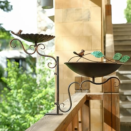 Jemeni Deck Mounted Bird Bath and Feeder Combo, 2 in 1 Bird Feeder with Baths for Outdoor with Clamp Mount Balcony Railing Attracting Birds | Deck Mounted Bird Feeder with Clamp Mount Balcony Railing Attracting Birds