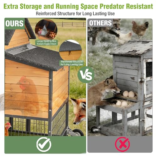 GUTINNEEN 85.6" Large Chicken Coop with Run for 6-8 Chickens, Heavy Duty Chicken Tractor with Wheels, Wooden Chicken House with Reinforced Steel Frame, Nesting Box & Pull-Out Metal Tray - color: (Brown-AIR7006)