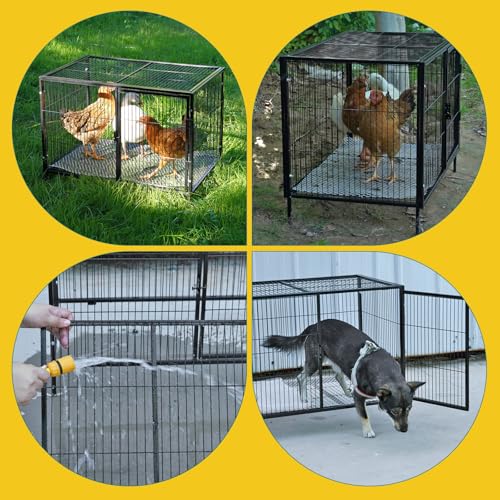 Metal Chicken Coop 4-6 Chickens with Floor, Portable Rabbit Hutch | Predator-Resistant, Easy Clean & Assembly, Mobile, For Backyard Yard, With Legs, Cage For Hen Duck And Other Small Animals
