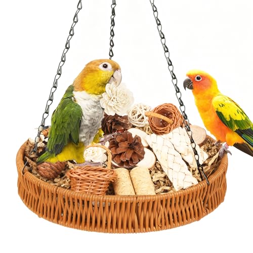 Bird Toys Natural Bird Foraging Toys Parrot Shredding Toys(Large) | Nature material,20PCS Set Conure Chewing Toys hanging basket for Cockatiel Lovebird Parakeet Budgie and Small to Medium Birds - size: Large