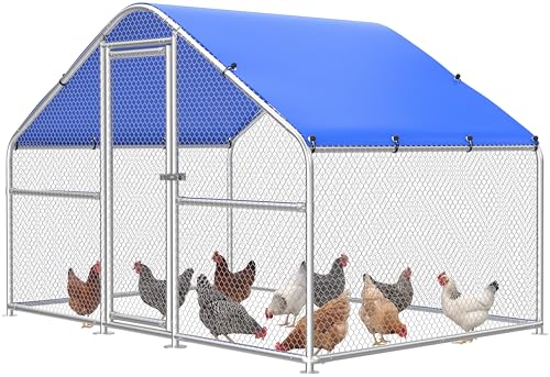 Sino Luban Large Metal Chicken Coop Run for 10 Chickens/Ducks, Chicken Runs for Yard with Waterproof Cover, Chicken Enclosure Chicken Pen Outdoor, Walk-in Poultry Cage (Upgrade Wall Support Brace)