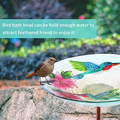 Glass Bird Bath, Garden Outdoor Birdfeeder with Metal Stake, Multi | Birdbaths with metal stand to attract cardinals and blue jays wild birds and beautify outdoor hummingbird gardens decor - color: Multi