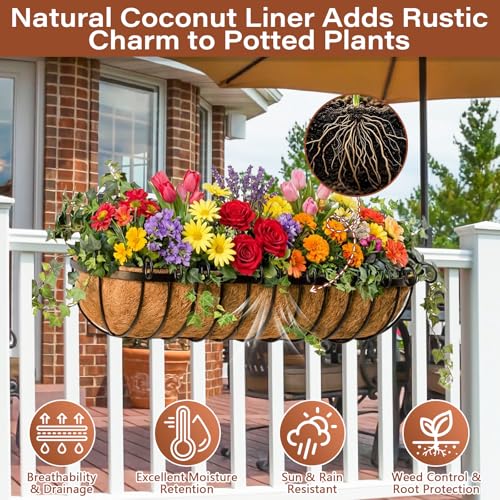 4PCS 36 Inch Natural Trough Coco Coir Liners Planters Replacement, Pre-Formed Window Basket Coconut Coir Fiber Liner for Garden Window Flower Box Pots, Fence Trough Planter, Wall Planter Basket - size: 36inch