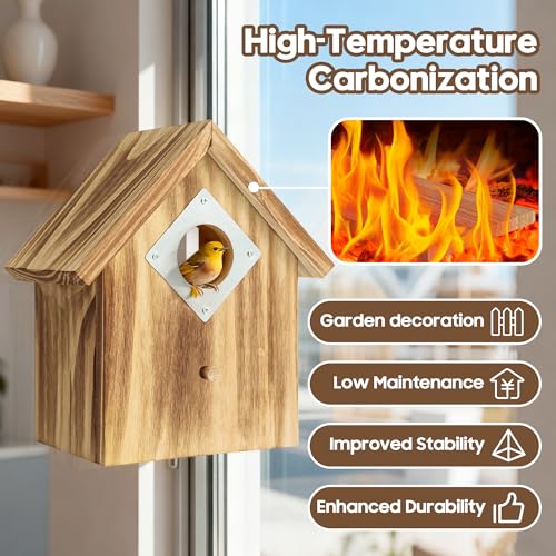 UUMENHA Window Birdhouse for Viewing Inside with 3 Strong Suction Cups, Clear See-Through Wooden Bird Houses for Outside, Weather-Resistant Outdoor Nesting Box, Suitable for Bluebird Finch Chickadee