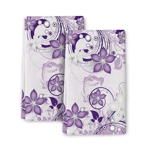 Purple Floral Kitchen Towels Boho Dish Towels for Kitchen Cleaning | Absorbent Cute Tea Towels for Kitchen Cooking Baking Farmhouse Home Decor, 16x24 Inch Set of 2 with Hanging Loop - color: Purple Floral