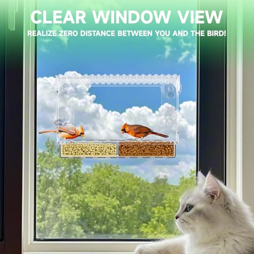 Window Bird Feeders With Strong Suction Cups for Cats,Kids,Acrylic Birdhouse and Water Combo,Clear Bird Feeders for Window Viewing Inside,See Through Window Mount Wild Birdfeeder Gifts for Birds Lover