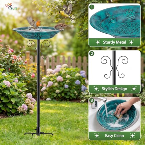 Metal Bird Bath for Outdoors, 4-Prong Ground Stake, Antique Green | Detachable Bowl, Weather-Resistant, Vintage, Rust-Proof, Garden Patio Yard Lawn Decor, Gift for Men Women Dad Mom Bird Lovers - color: Antique Green