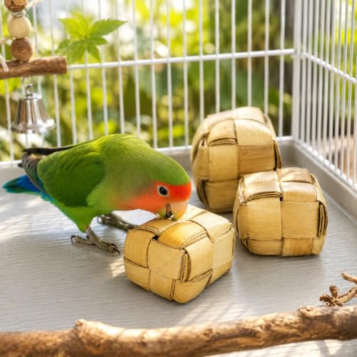 Bonka Bird Toys 1256 Pk3 Mini Palm Leaf 1.50" Square Boxes, Medium Parrot Forage Chew Foot Talon Cage Toys, African Grey, Conure, Pionus, and Similar Birds