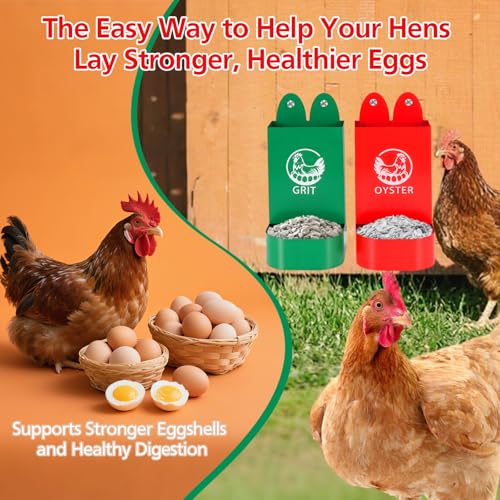 2Pack Chicken Grit and Oyster Shell Feeder for Hens – US Patent Pending – Heavy-Duty Metal Chicken Feeder with Rounded Edges – Chicken Coop Accessories Improve Eggshell Quality and Hen Health